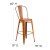 Flash Furniture ET-3534-30-OR-PL1T-GG 30" Orange Metal Indoor/Outdoor Barstool with Back with Teak Poly Resin Wood Seat addl-4