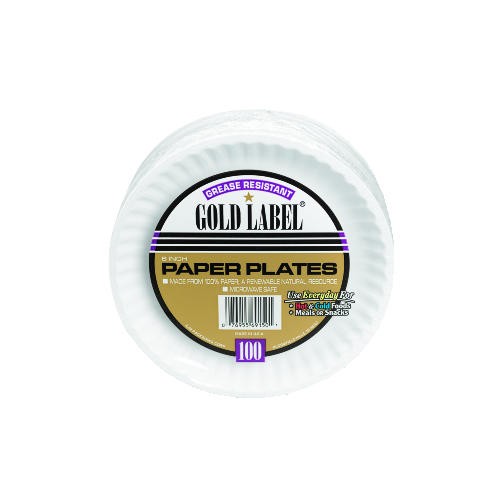 AJM Gold Label Coated Paper Plates 9 Dia White 100/Pack 10 Packs