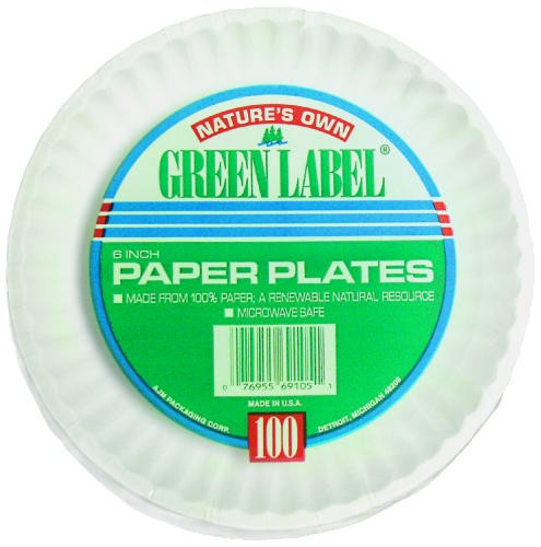 Natures Own Green Label Paper Plates, 6 Inch