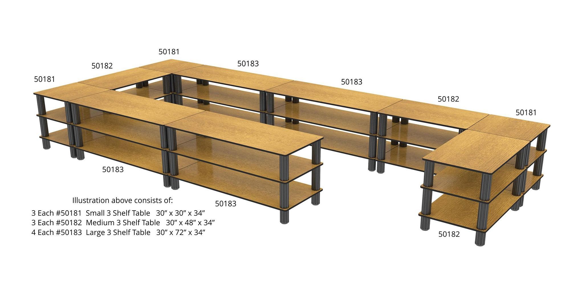 Bon Chef 50183WVWALNUT Large 3-Shelf Flex Table with Walnut Finish, 30" x 72" x 34"