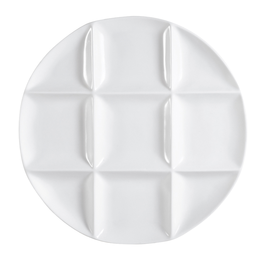 CAC China CMP-R12 Super White Porcelain 9 Compartment Round Tray 12" - 1 dozen