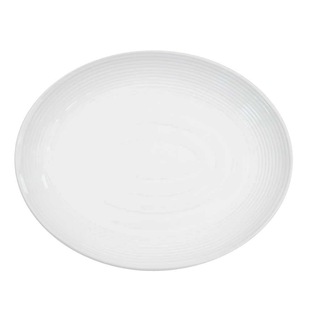 CAC China TGO-14C Tango Embossed Bone White Porcelain Coupe Oval Platter 12 3/4"  - 1 dozen