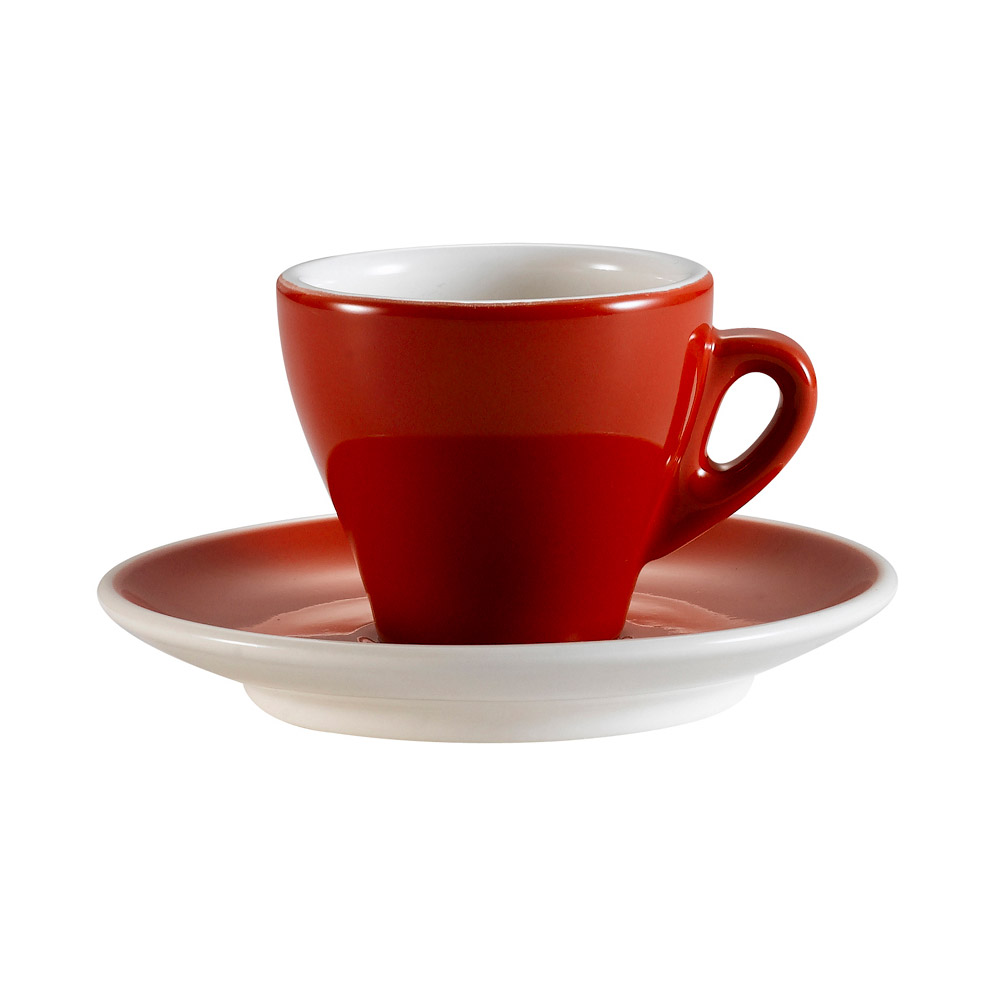 CAC China E-3-R Red Porcelain Cup & Saucer Set 3.5 oz., 2 3/4" x 4 7/8" - 48 set