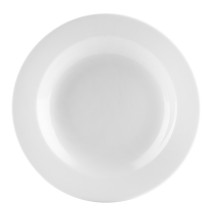 CAC China UVS-3 Universal Super White Soup Plate with Wide Rim 10 oz., 8 7/8&quot; - 2 dozen