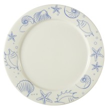 CAC China ATC-21-AW Atlantic Seashell American White Stoneware Plate with Decorative Rim 12&quot; - 1 dozen