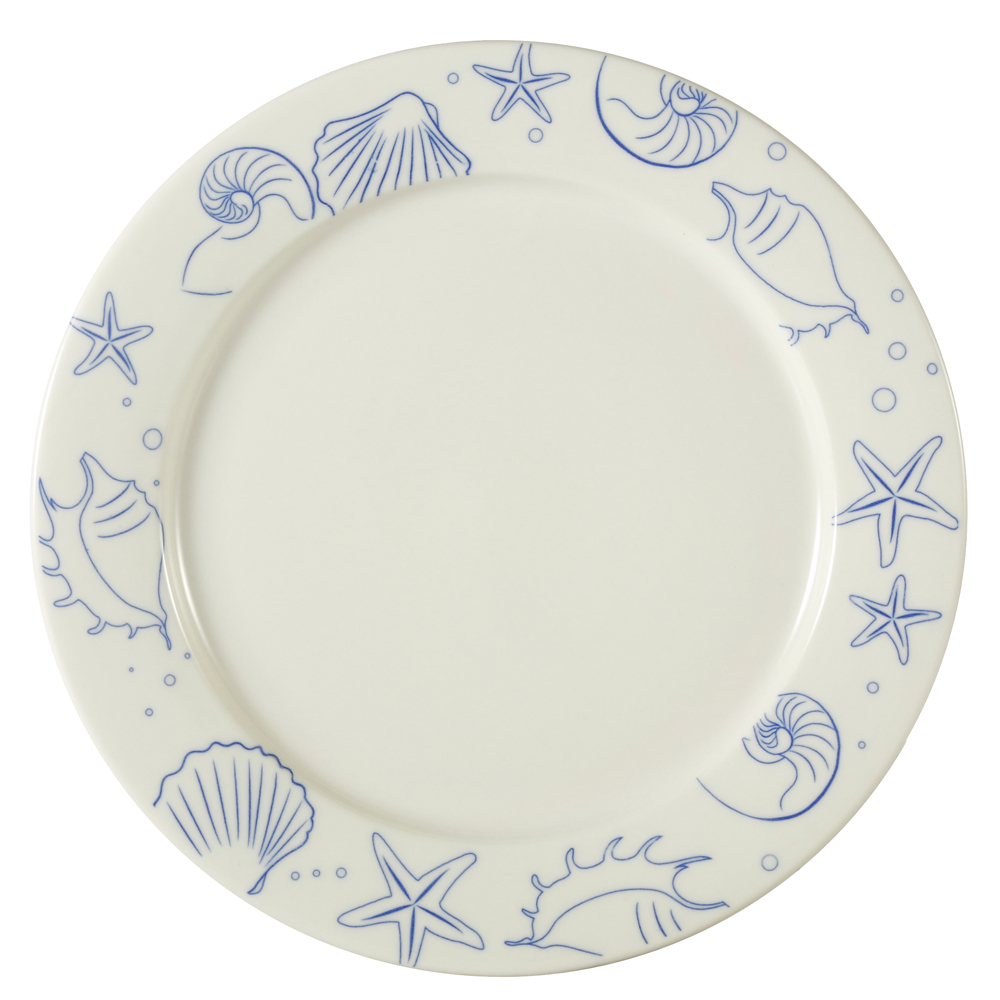 CAC China ATC-21-AW Atlantic Seashell American White Stoneware Plate with Decorative Rim 12" - 1 dozen