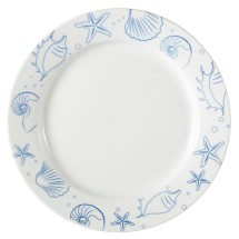 CAC China ATC-21 Atlantic Seashell Super White Porcelain Plate with Decorative Rim 12&quot; - 1 dozen