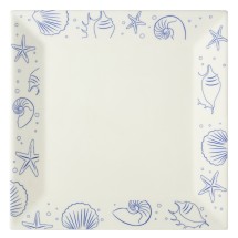 CAC China ATC-SQ21-AW Atlantic Seashell Square Plate with Decorative Rim 12&quot; - 1 dozen