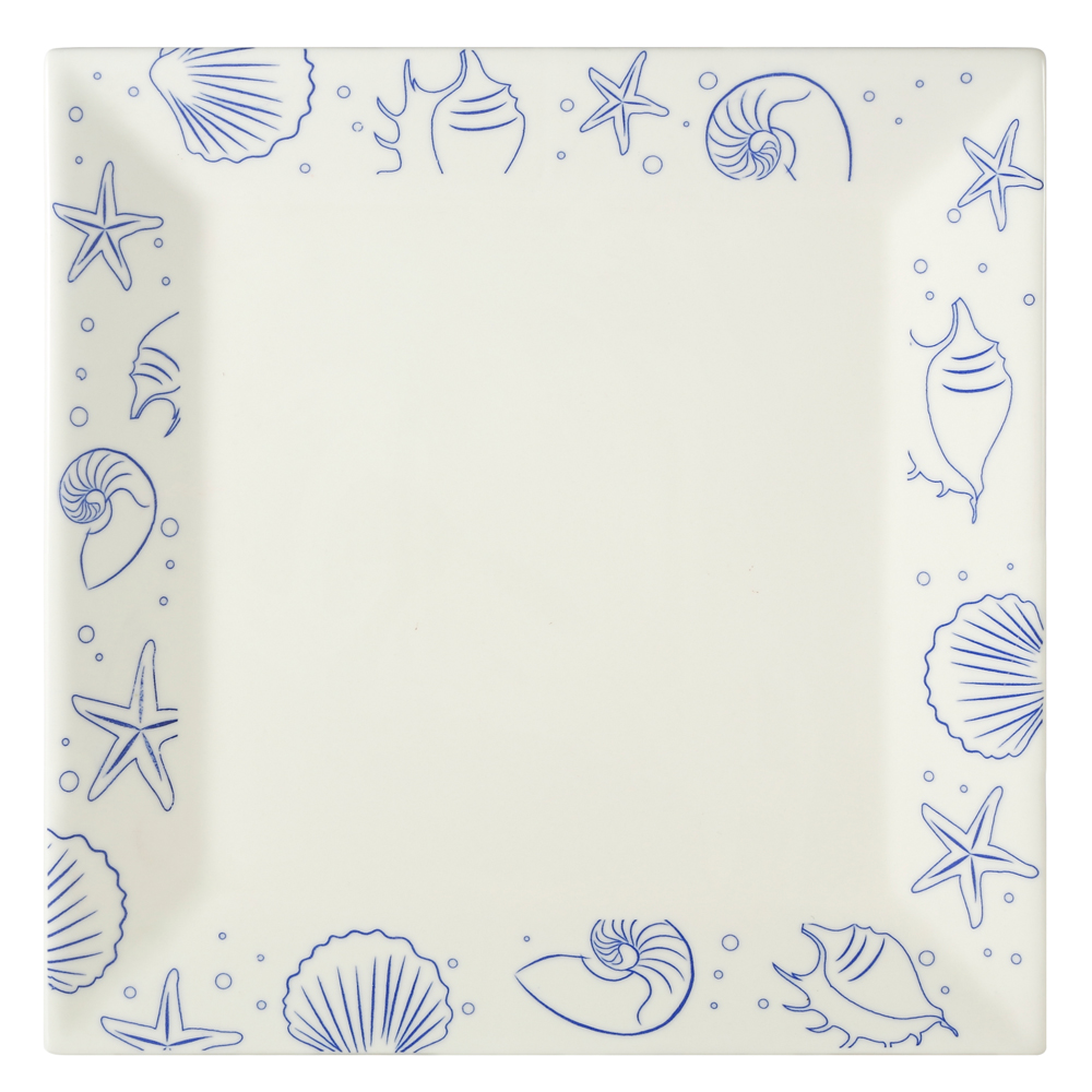 CAC China ATC-SQ21-AW Atlantic Seashell Square Plate with Decorative Rim 12" - 1 dozen