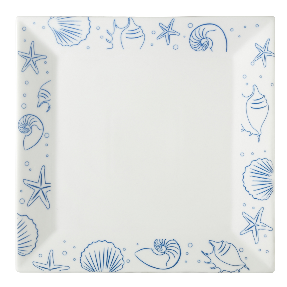 CAC China ATC-SQ21 Atlantic Seashell Square Plate with Decorative Rim 12" - 1 dozen