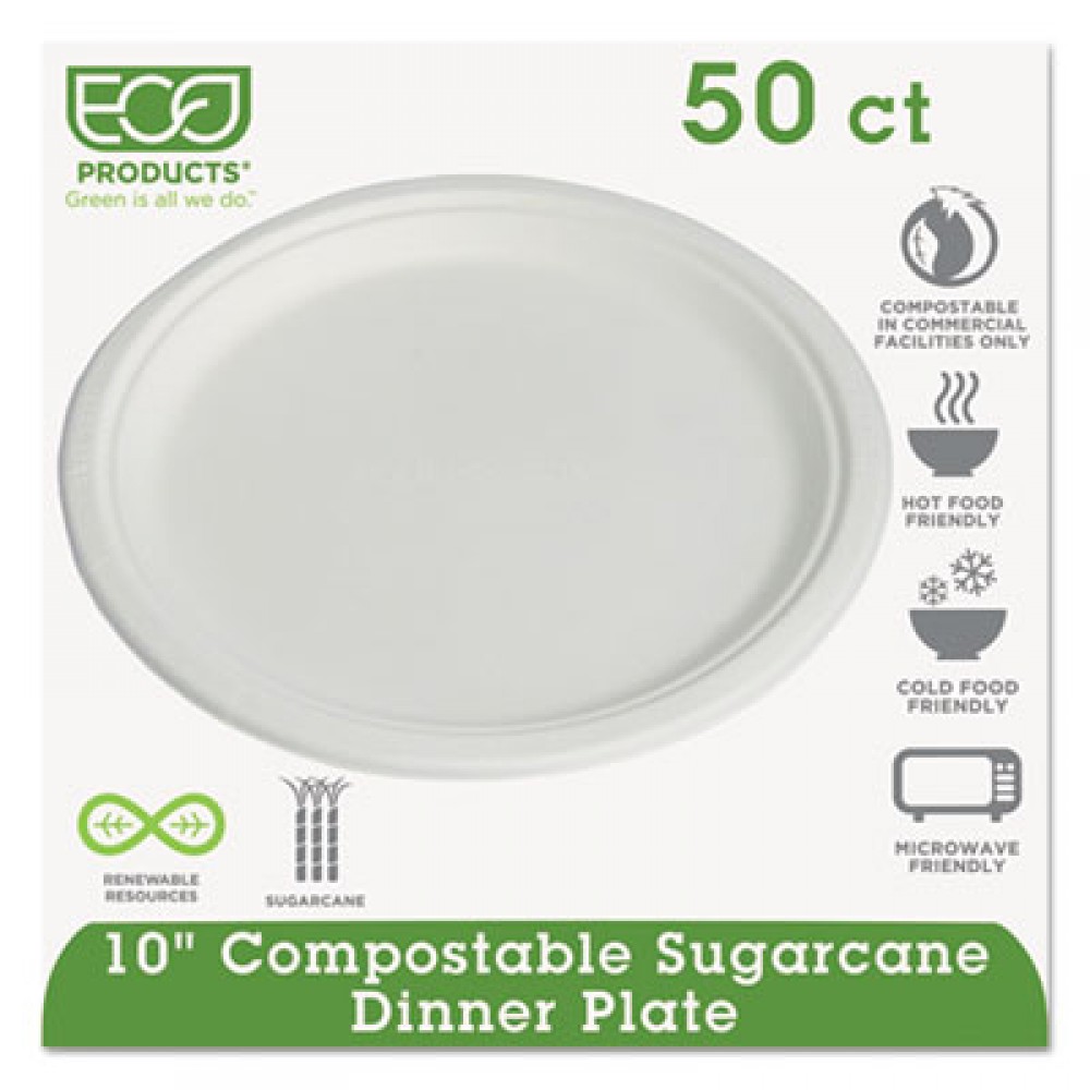 Bagasse Molded Fiber Dinnerware, 5-Compartment Tray, White 8 x 10 ,  500/Carton - LionsDeal