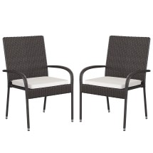 Flash Furniture 2-TW-3WBE073-CU01CR-ESP-GG Stackable Indoor/Outdoor Espresso Wicker Dining Chair with Cream Seat Cushions, Set of 2 
