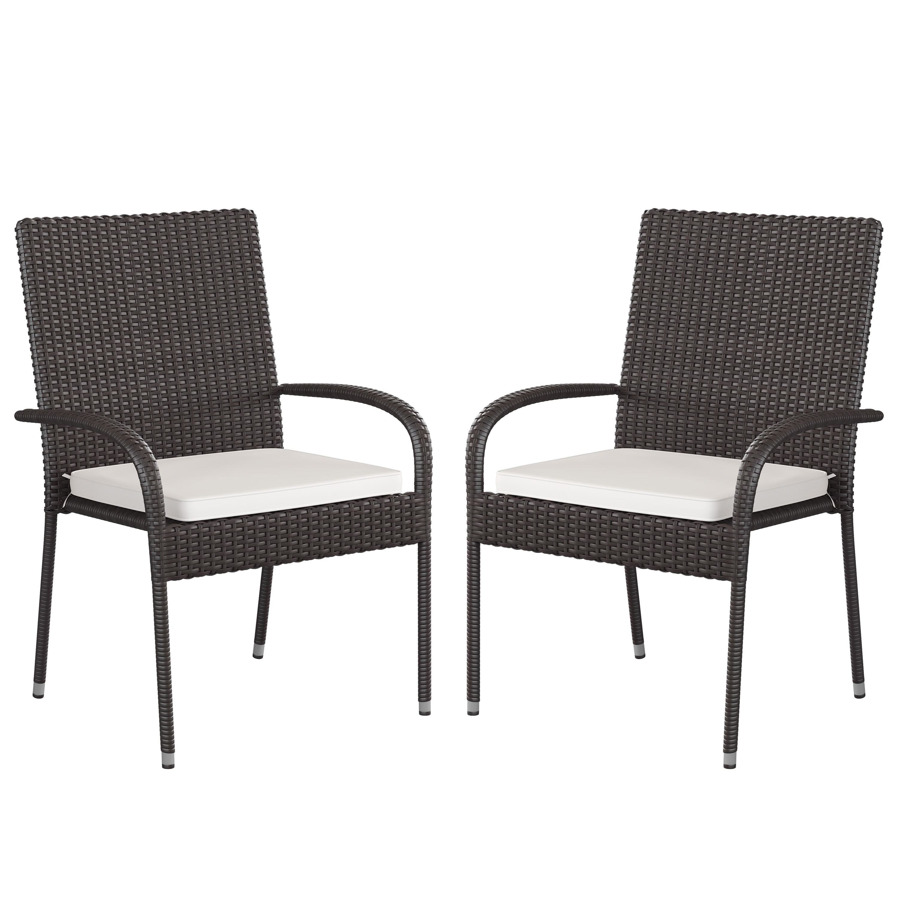 Flash Furniture 2-TW-3WBE073-CU01CR-ESP-GG Stackable Indoor/Outdoor Espresso Wicker Dining Chair with Cream Seat Cushions, Set of 2 