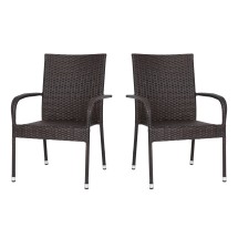 Flash Furniture 2-TW-3WBE073-ESP-GG Stackable Indoor/Outdoor Espresso Wicker Dining Chair with Arms with Steel Frame, Set of 2 