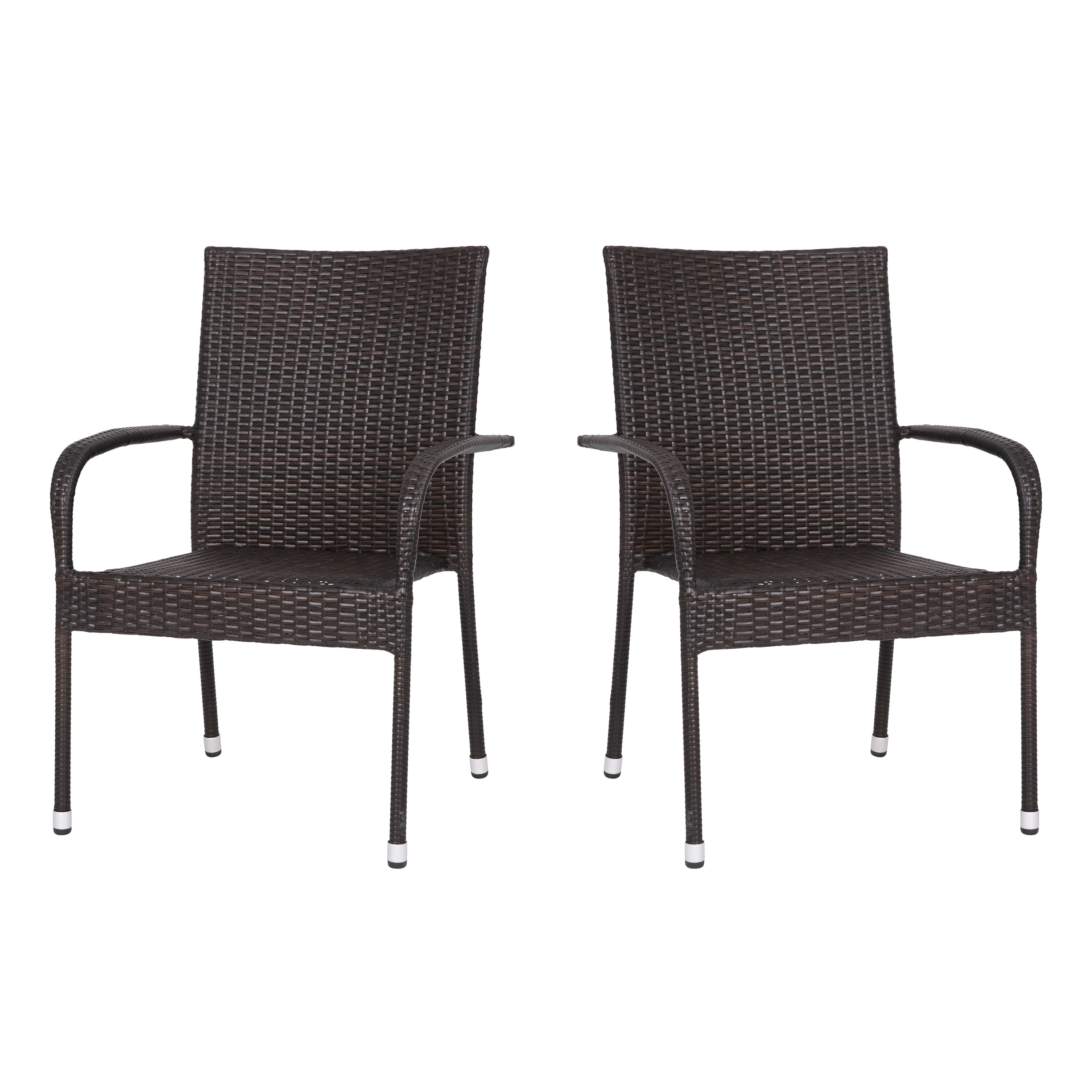 Flash Furniture 2-TW-3WBE073-ESP-GG Stackable Indoor/Outdoor Espresso Wicker Dining Chair with Arms with Steel Frame, Set of 2 