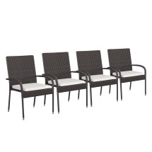 Flash Furniture 4-TW-3WBE073-CU01CR-ESP-GG Stackable Indoor/Outdoor Espresso Wicker Dining Chair with Cream Seat Cushions, Set of 4