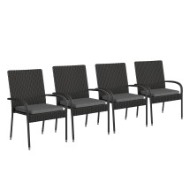 Flash Furniture 4-TW-3WBE073-CU01GY-BK-GG Stackable Indoor/Outdoor Black Wicker Dining Chair with Gray Seat Cushions, Set of 4 