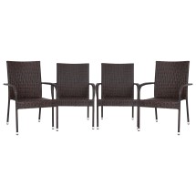 Flash Furniture 4-TW-3WBE073-ESP-GG Stackable Indoor/Outdoor Espresso Wicker Dining Chair with Arms, Steel Frame, Set of 4 