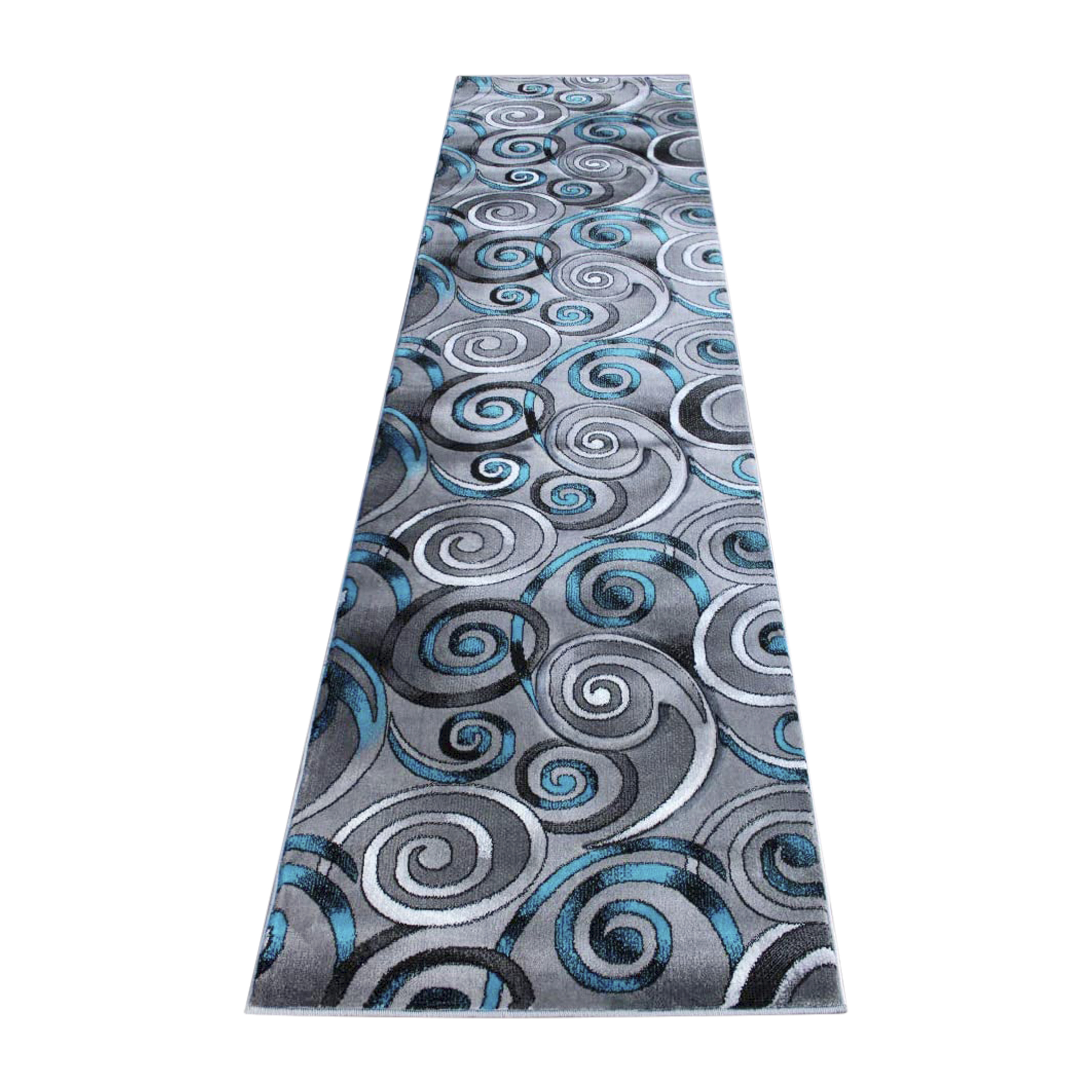 Flash Furniture ACD-RG414-310-TQ-GG Masie Collection 3' x 10' Turquoise Swirl Olefin Area Rug with Jute Backing