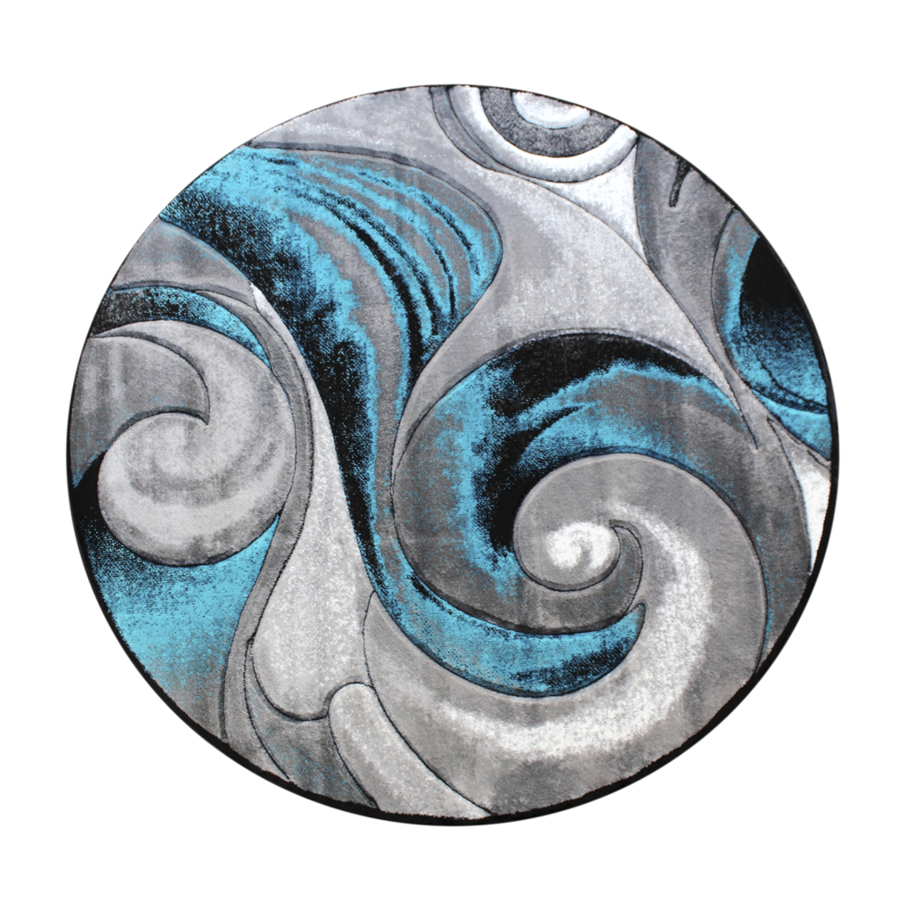 Flash Furniture ACD-RG414-88-TQ-GG Masie Collection 8' x 8' Round Turquoise Swirl Olefin Area Rug with Jute Backing