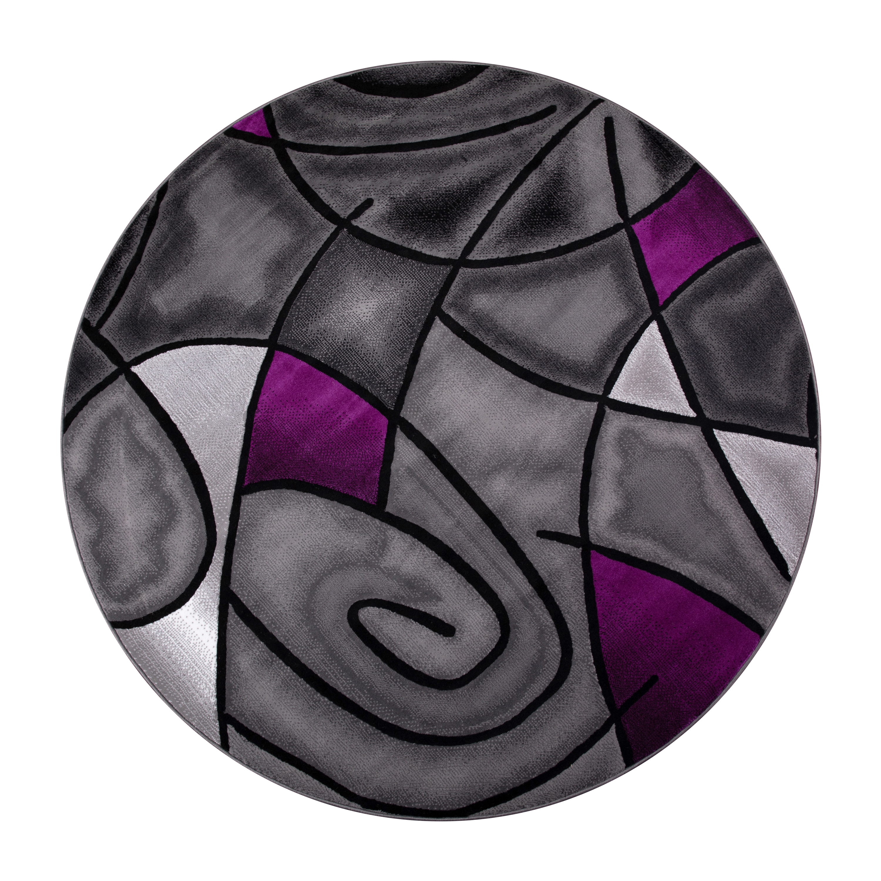 Flash Furniture ACD-TZ-860-7R-PR-GG Jubilee Collection 7' x 7' Round Purple Abstract Area Rug, Olefin with Jute Backing