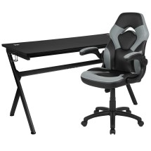 Flash Furniture BLN-X10D1904L-GY-GG Gaming Desk/Gray/Black Racing Chair Set with Cup Holder/Headphone Hook/Removable Mouse Pad Top