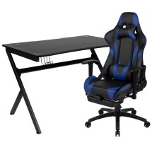 Flash Furniture BLN-X30D1904-BL-GG Gaming Desk/Blue Reclining Gaming Chair Set with Cup Holder/Headphone Hook