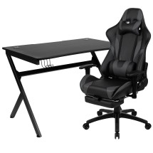 Flash Furniture BLN-X30D1904-GY-GG Gaming Desk/Gray Reclining Gaming Chair Set with Cup Holder/Headphone Hook