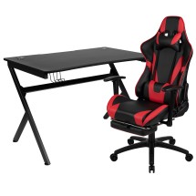 Flash Furniture BLN-X30D1904-RD-GG Gaming Desk/Red/Black Reclining Gaming Chair Set with Cup Holder/Headphone Hook