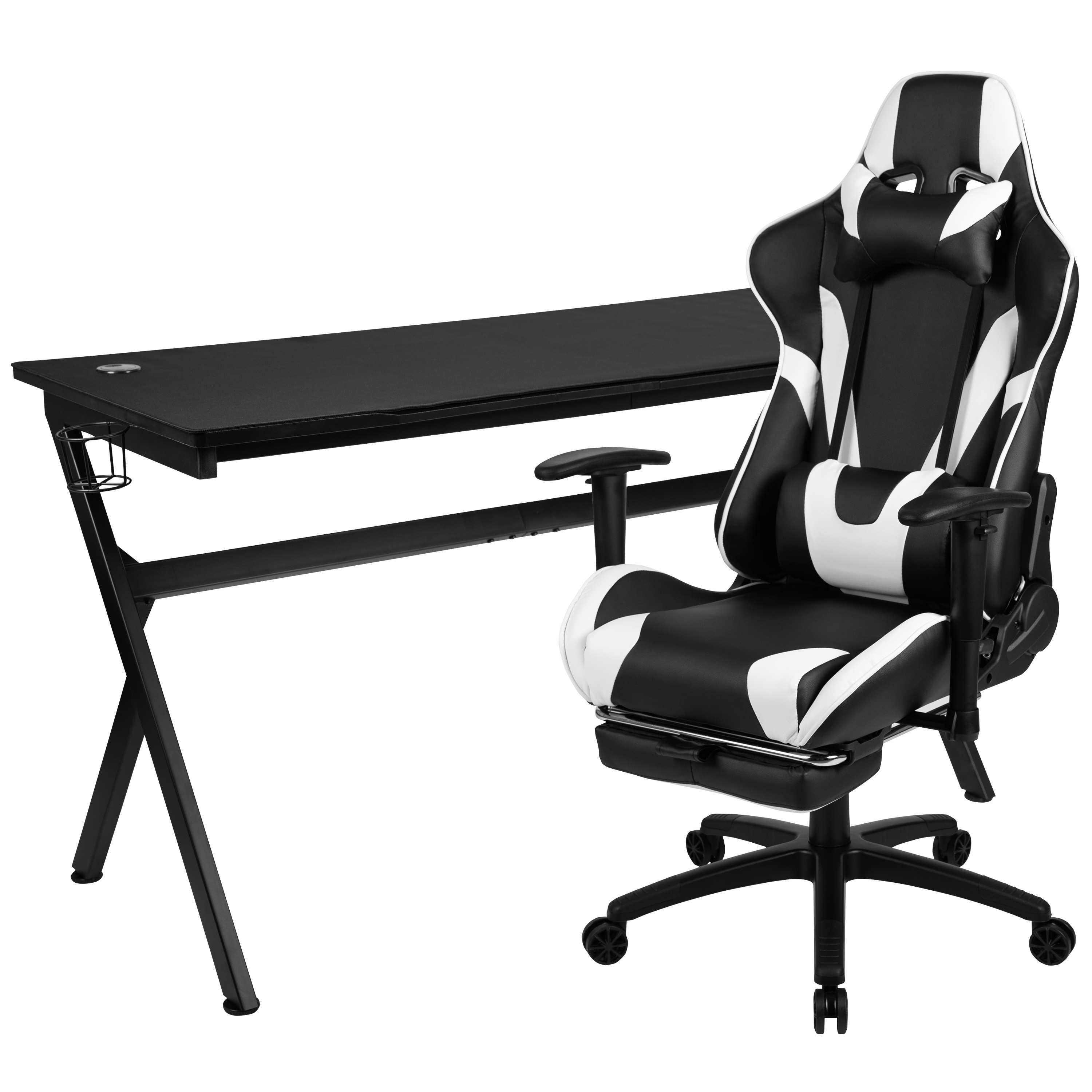 Flash Furniture BLN-X30D1904L-BK-GG Gaming Desk/Black Reclining Gaming Chair Set with Cup Holder/Headphone Hook/Removable Mouse Pad Top