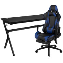 Flash Furniture BLN-X30D1904L-BL-GG Gaming Desk/Blue Reclining Gaming Chair Set with Cup Holder/Headphone Hook/Removable Mouse Pad Top