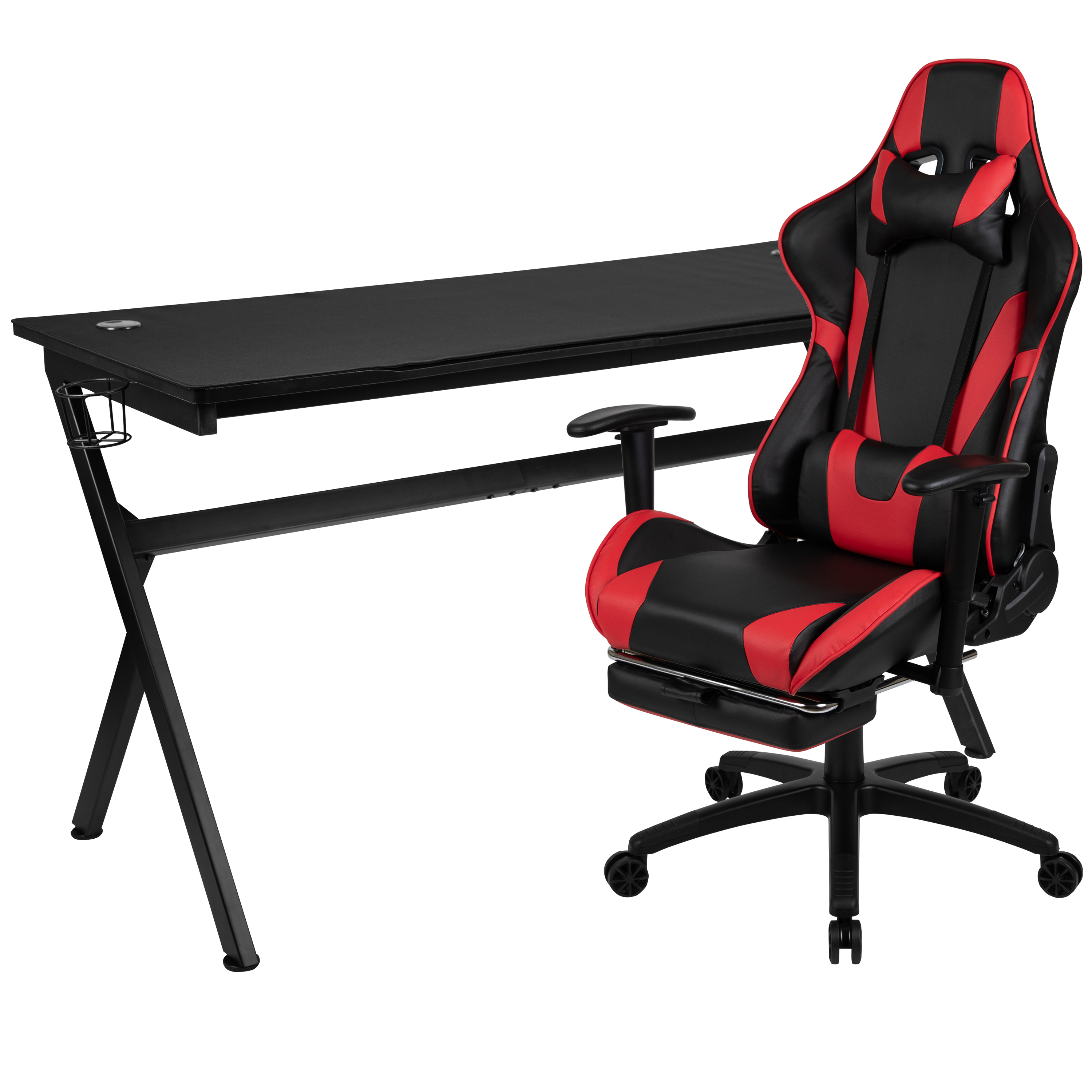 Flash Furniture BLN-X30D1904L-RD-GG Gaming Desk/Red Reclining Gaming Chair Set with Cup Holder/Headphone Hook/Removable Mouse Pad Top