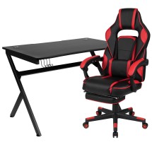 Flash Furniture BLN-X40D1904-RD-GG Black Gaming Desk/Red Reclining Gaming Chair with Cup Holder/Headphone Hook