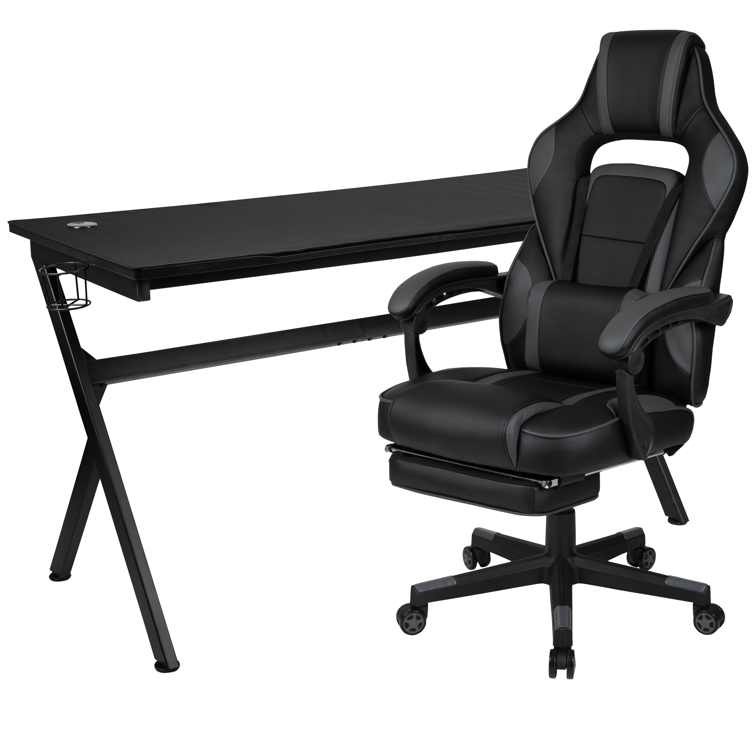 Flash Furniture BLN-X40D1904L-BK-GG Gaming Desk/Black Reclining Gaming Chair with Cup Holder/Headphone Hook/Removable Mousepad Top