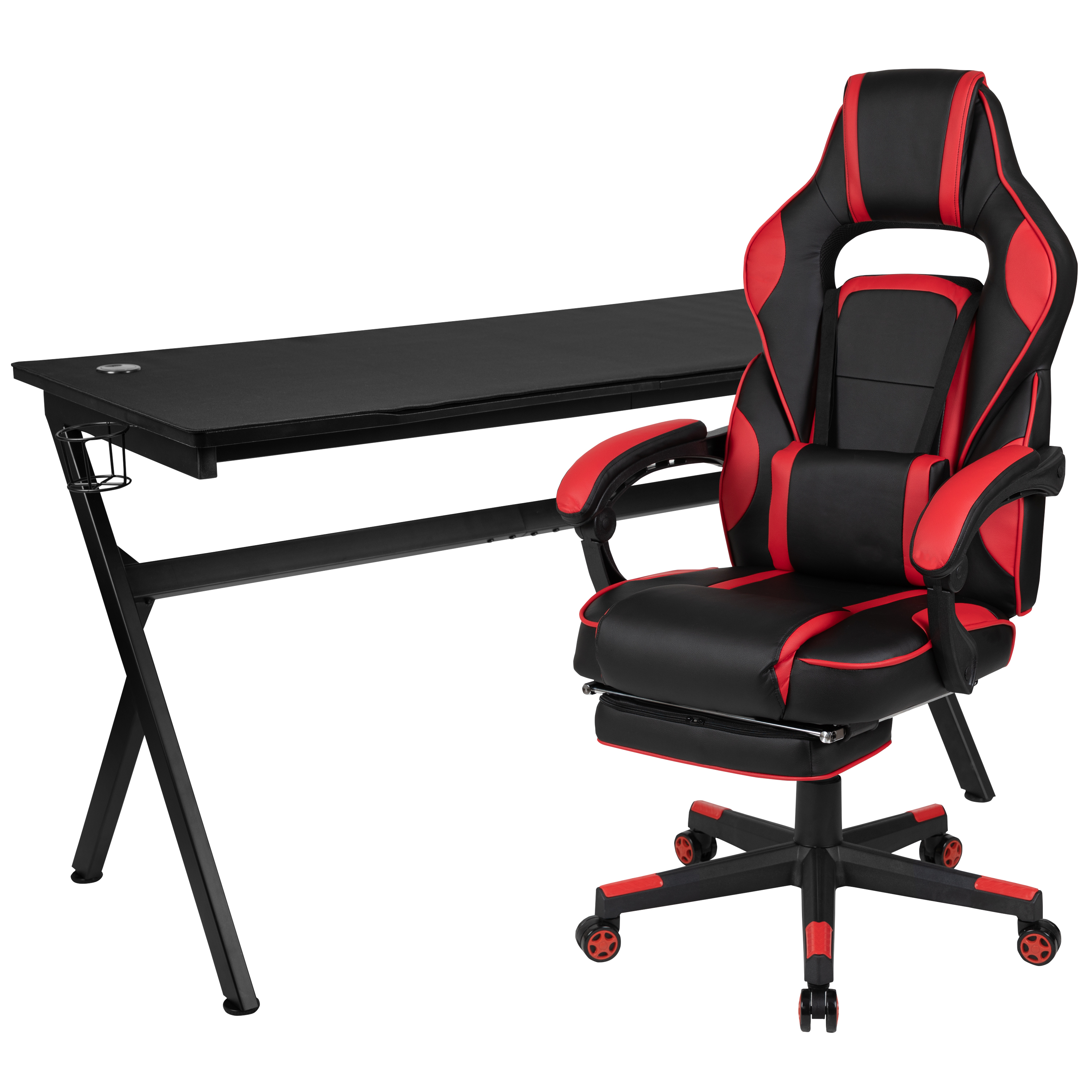 Flash Furniture BLN-X40D1904L-RD-GG Gaming Desk/Red Reclining Gaming Chair with Cup Holder/Headphone Hook/Removable Mousepad Top