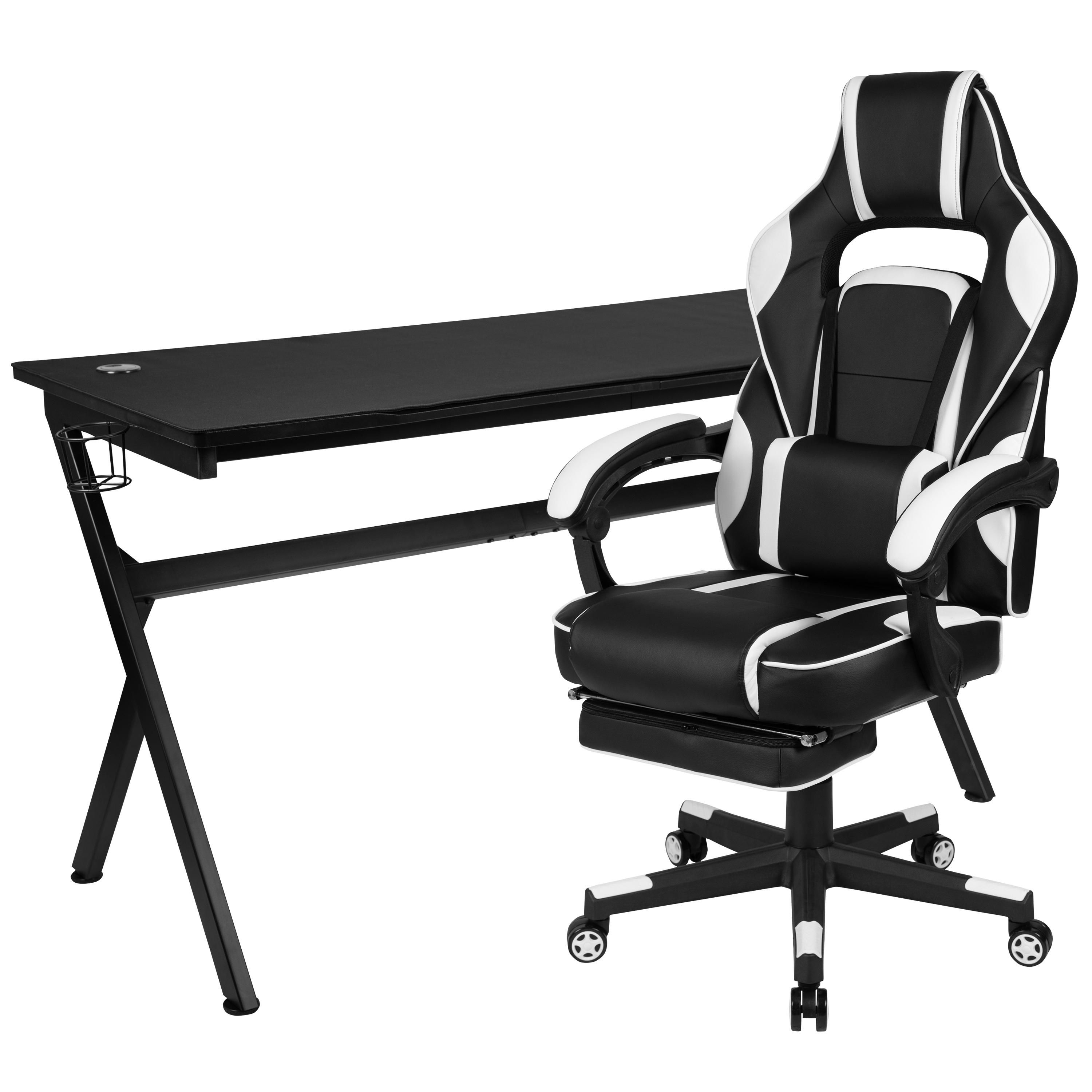 Flash Furniture BLN-X40D1904L-WH-GG Gaming Desk/White Reclining Gaming Chair with Cup Holder/Headphone Hook/Removable Mousepad Top