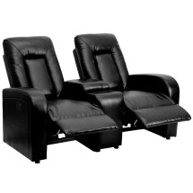 Flash Furniture BT-70259-2-P-BK-GG 2-Seat Push Button Motorized Reclining Black LeatherSoft Theater Seating Unit with Cup Holders