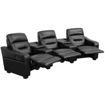 Flash Furniture BT-70380-3-BK-GG Futura Series 3-Seat Reclining Black LeatherSoft Theater Seating Unit with Cup Holders