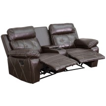 Flash Furniture BT-70530-2-BRN-CV-GG Reel Comfort Series 2-Seat Reclining Brown LeatherSoft Theater Seating Unit with Curved Cup Holders