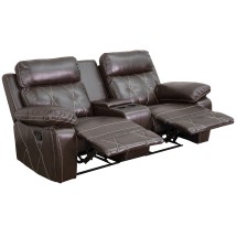 Flash Furniture BT-70530-2-BRN-GG Reel Comfort Series 2-Seat Reclining Brown LeatherSoft Theater Seating Unit with Straight Cup Holders