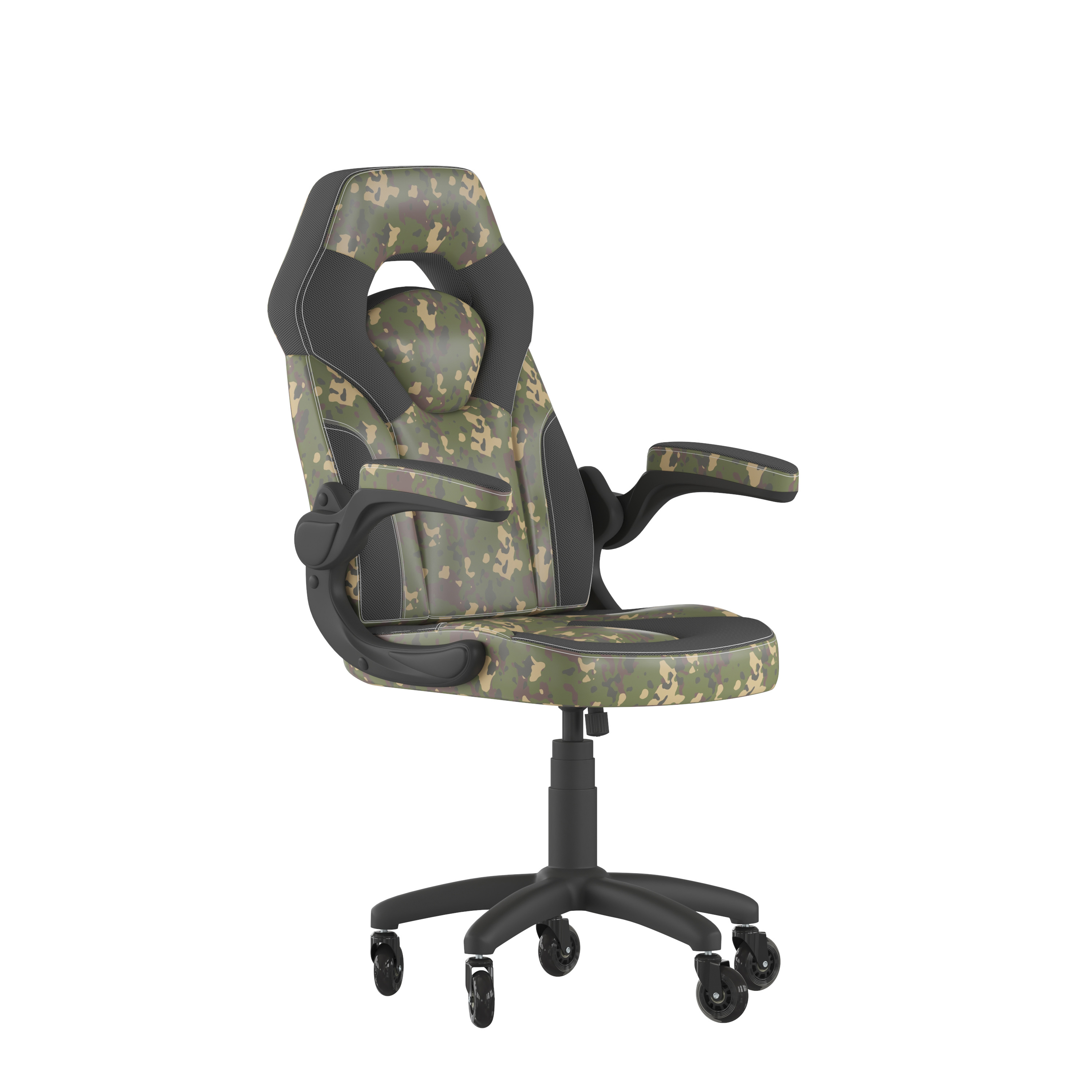 Flash Furniture CH-00095-CAM-RLB-GG X10 Camouflage/Black LeatherSoft Gaming / Racing Computer Chair with Flip-up Arms and Transparent Roller Wheels