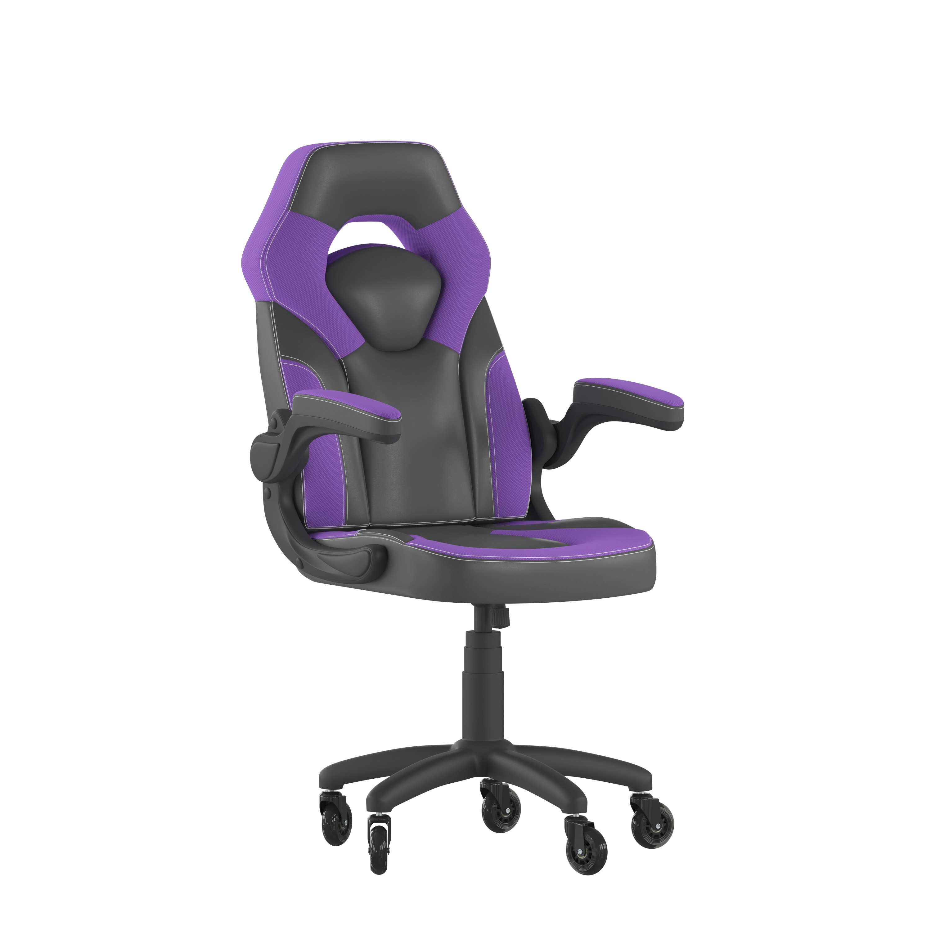 Flash Furniture CH-00095-PR-RLB-GG X10 Purple/Black LeatherSoft Gaming / Racing Office Chair with Flip-up Arms and Transparent Roller Wheels