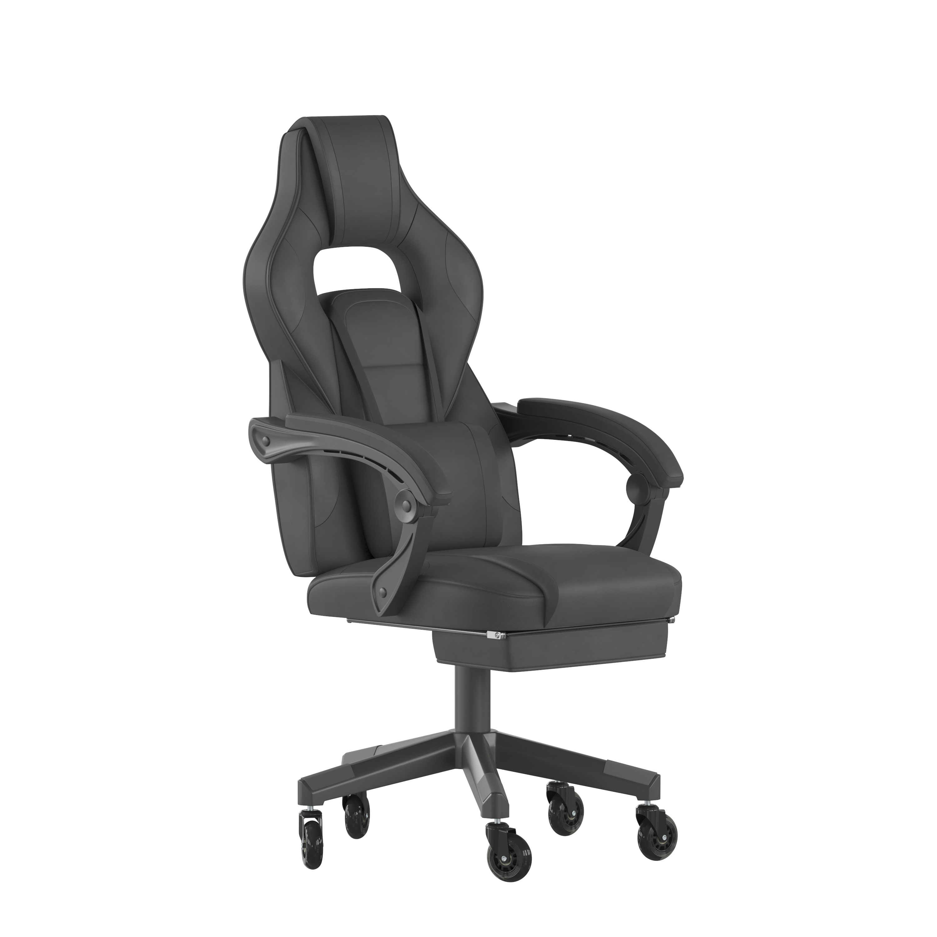 Flash Furniture CH-00288-BK-BK-RLB-GG X40 Black Gaming / Racing Computer Chair with Fully Reclining Back/Arms, Footrest, Transparent Roller Wheels