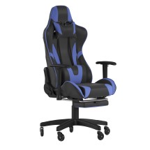 Flash Furniture CH-187230-BL-RLB-GG X30 Blue LeatherSoft Gaming / Racing Reclining Computer Chair, Slide-Out Footrest, with Transparent Roller Wheels