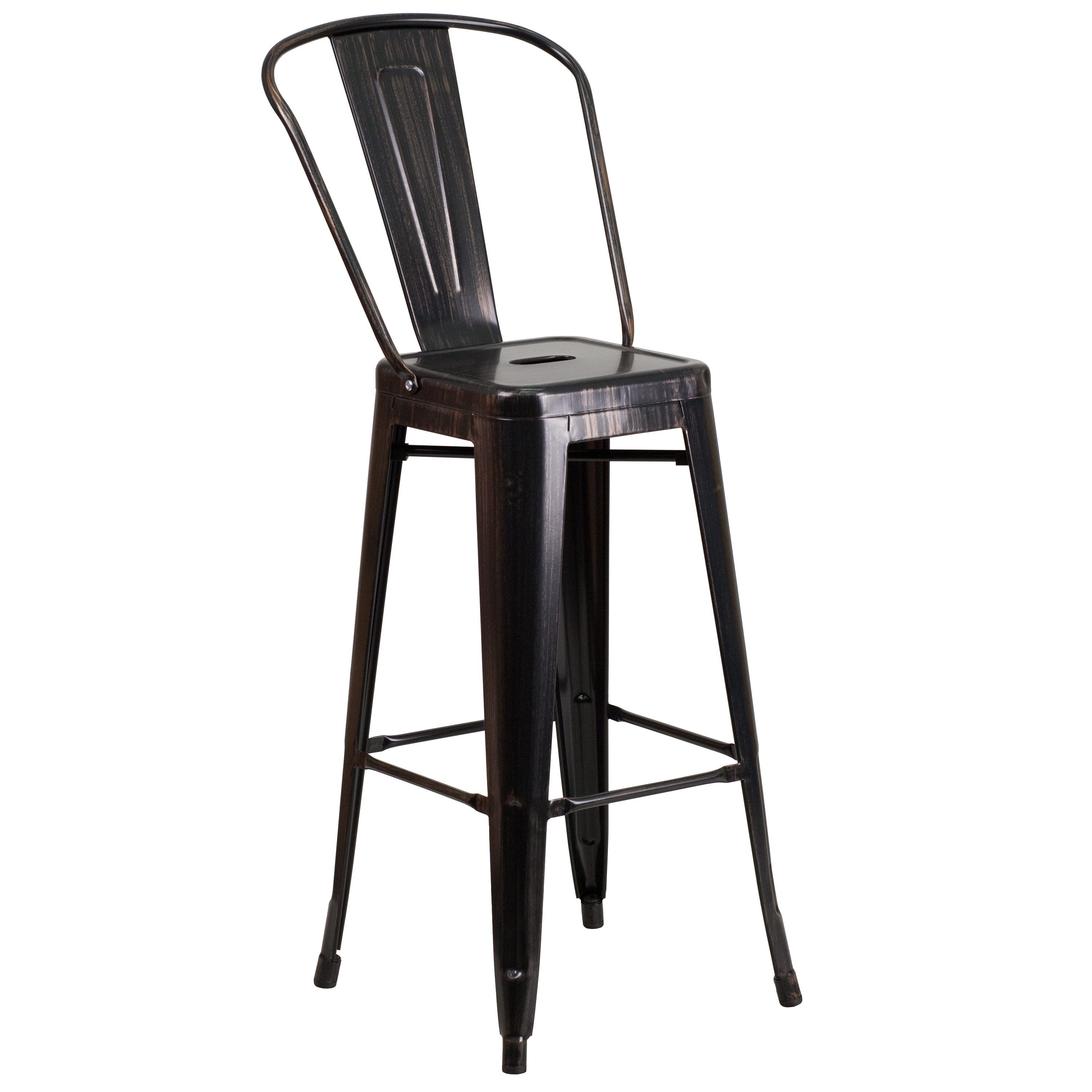 Flash Furniture CH-31320-30GB-BQ-GG 30" Black-Antique Gold Metal Indoor/Outdoor Barstool with Removable Back