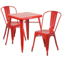 Flash Furniture CH-31330-2-30-RED-GG 23.75&quot; Square Red Metal Indoor/Outdoor Table Set with 2 Stack Chairs