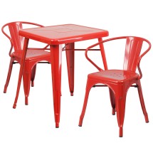 Flash Furniture CH-31330-2-70-RED-GG 23.75" Square Red Metal Indoor/Outdoor Table Set with 2 Arm Chairs