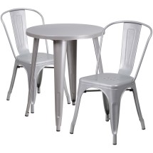 Flash Furniture CH-51080TH-2-18CAFE-SIL-GG 24&quot; Round Silver Metal Indoor/Outdoor Table Set with 2 Cafe Chairs