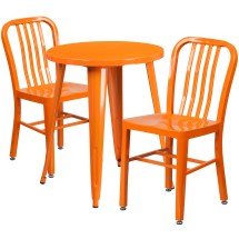 Flash Furniture CH-51080TH-2-18VRT-OR-GG 24" Round Orange Metal Indoor/Outdoor Table Set with 2 Vertical Slat Back Chairs