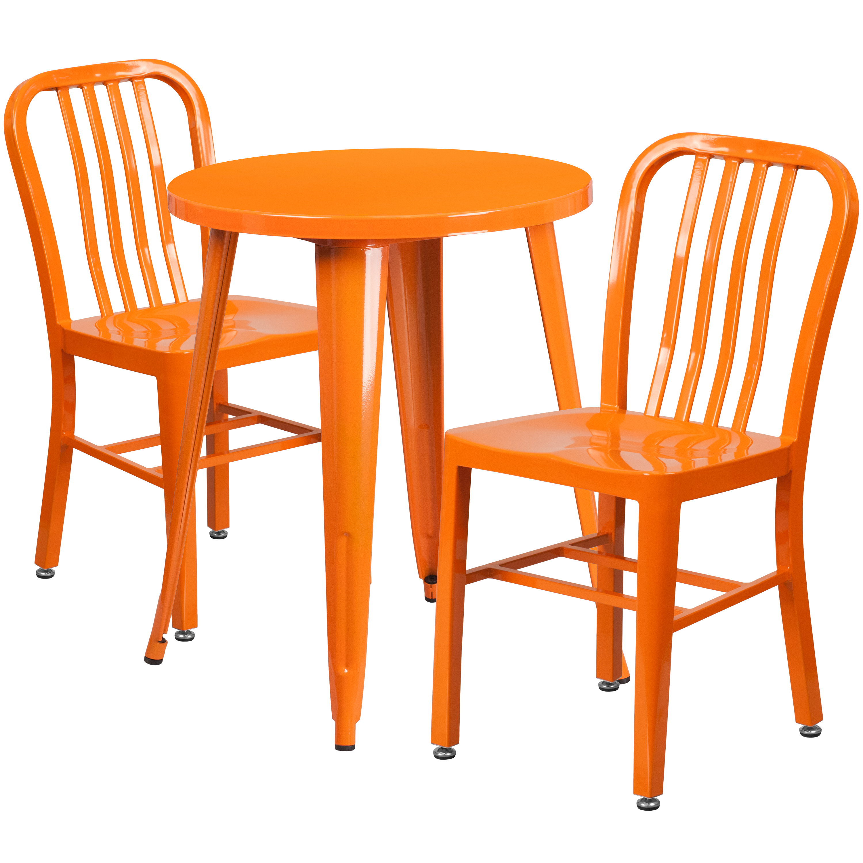 Flash Furniture CH-51080TH-2-18VRT-OR-GG 24" Round Orange Metal Indoor/Outdoor Table Set with 2 Vertical Slat Back Chairs